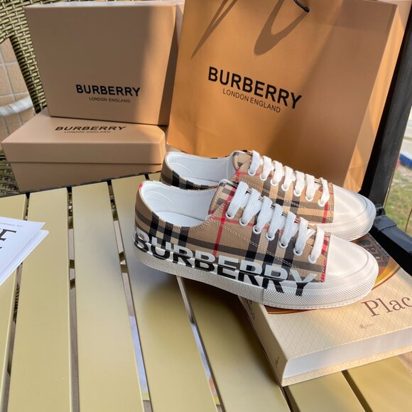 Authentic Burberry logo print vintage check cotton sneakers archive beige - Picture 7 of 9